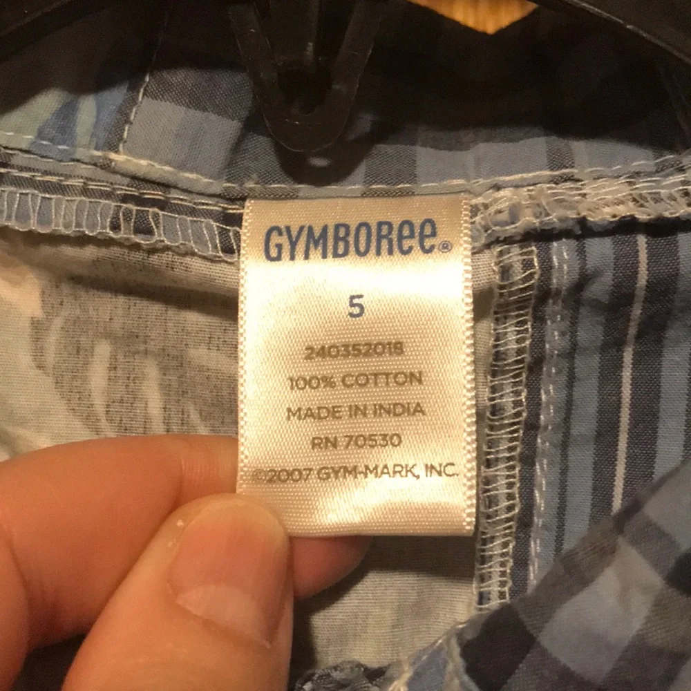 Gymboree 5 cotton poplin patchwork madras plaid button down shirt blue white